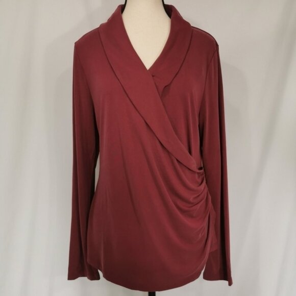 NWT Tahari Ruched Wrap Style Long Sleeve Blouse in a Dusty Merlot - Sz XL - Picture 1 of 8